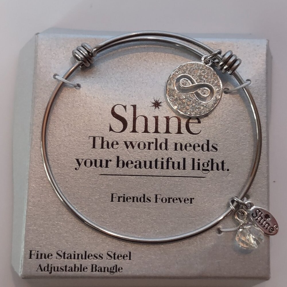 NEW Shine Stainless Steel Infinity Forever Friends Adjustable Bracelet w/Crystal